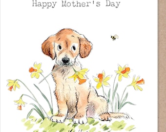 Mother's Day Card -Quality Greeting Card - Charming illustration - 'Absolutely barking' range - Labrador/Golden- Retriever made in UK ABMD01