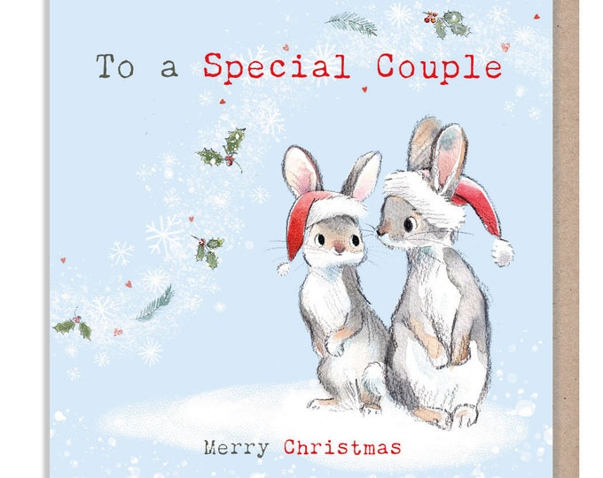 Special Couple - Quality Christmas Card - Charming Rabbit illustration - 'Bucklebury wood' range- Made in UK -  BWX016