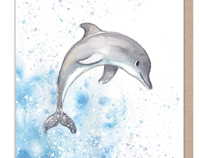 Blank Card -Quality greeting Card - Dolphin illustration - 'by the Seashore' range - made in UK  - SEA013