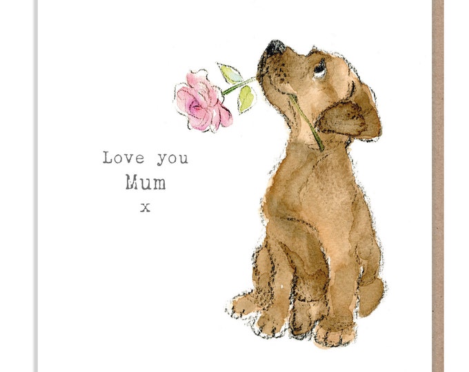 Mum Birthday - I love you Mum - Quality Greeting Card - Charming illustration - 'Absolutely barking' range -  Labrador- Made in UK - ABE015