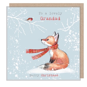 Grand-père - Carte de Noël de qualité - 150 x 150 mm - Illustration de renard et de rouge-gorge - Gamme « Bucklebury Wood » - Fabriqué au Royaume-Uni - BWX028