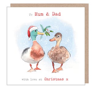 Mãe e pai - Cartão de Natal de qualidade - Ilustração de pato - Linha 'Down by the river' - Fabricado no Reino Unido - RIVX07