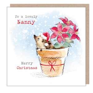 À une adorable nounou - Carte de Noël de qualité - 150 x 150 mm - Illustration charmante de hérisson - Gamme « Bucklebury Wood » - Fabriqué au Royaume-Uni - BWX022