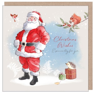 Carte de Noël de qualité - Souhaits de Noël - 150 x 150 mm - Père Noël debout - Gamme « Wintery Tails » - Fabriqué au Royaume-Uni - WT05