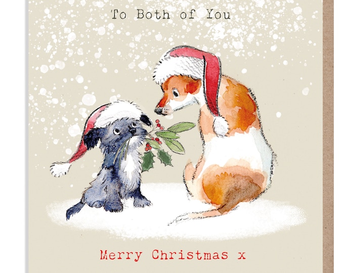 To you Both Christmas Card - Quality Christmas Card - Charming illustration - 'Absolutely barking' range- Jack Russell- Made in UK -  ABX019