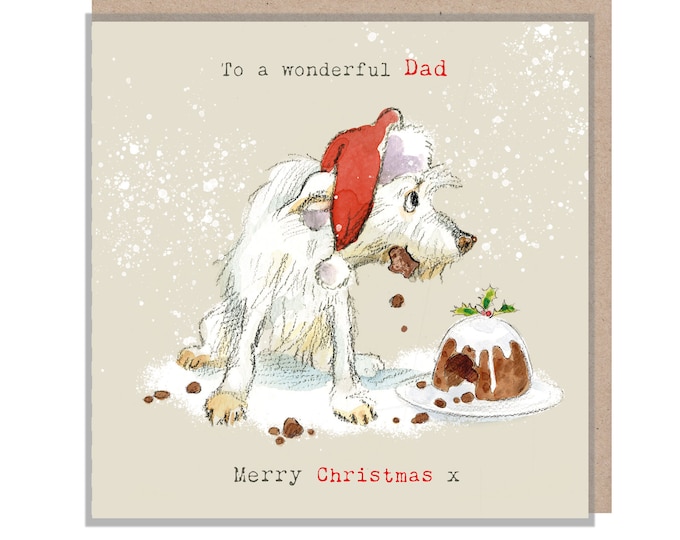 Dad Christmas Card - Quality Christmas Card - Charming illustration - 'Absolutely Barking' range - Wonderful Dad - Made in UK -  ABX0101