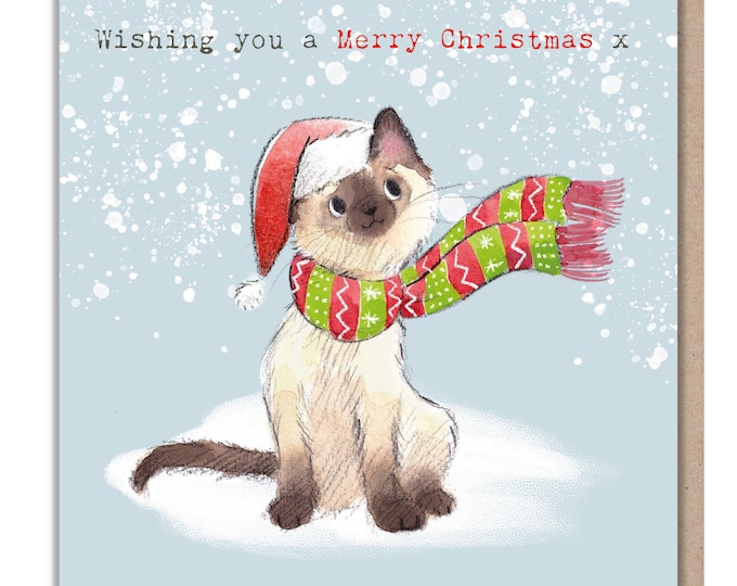 Quality Christmas Card - Charming Cat illustration - 'Pawsitively Purrect' range - Cat in xmas hat and scarf - Made in UK - XPP03