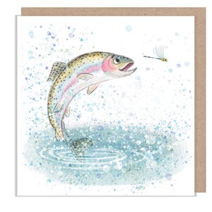 Cartão em branco - Ilustração de peixe saltador - Linha 'Down by the river' - Fabricado no Reino Unido - RIV016