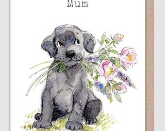 Mum Card  - Quality Greeting Card - Charming illustration - 'Absolutely barking' range - Cute Black Labrador  - Made in UK - ABE096