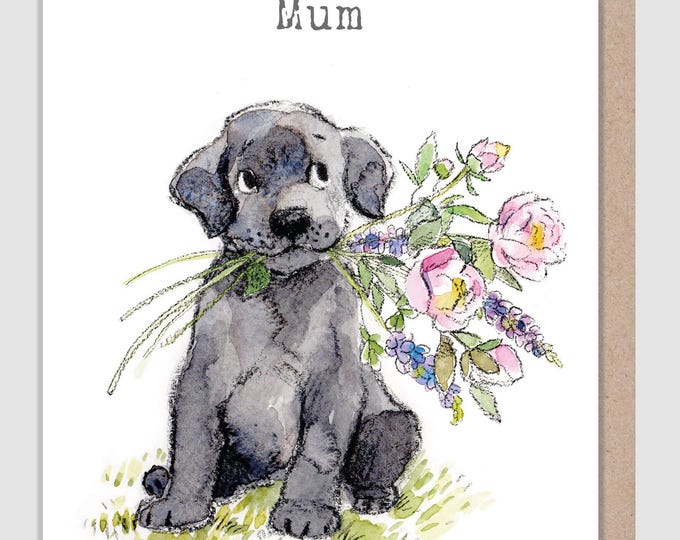 Mum Card  - Quality Greeting Card - Charming illustration - 'Absolutely barking' range - Cute Black Labrador  - Made in UK - ABE096