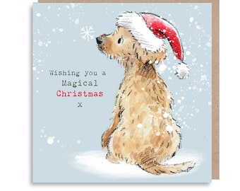 Dog Christmas Card - Quality Christmas Card - Charming illustration - 'Absolutely barking' range-Cockerpoo/Labradoodle- Made in UK -  ABX010