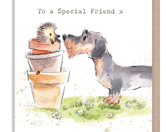Dog Birthday Card - Quality Greeting Card - Charming illustration - 'Absolutely barking' range - Sausage Dog - Made in UK -  ABE055