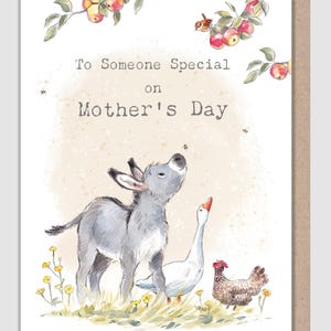 Para alguien especial - Tarjeta del Día de la Madre - Tarjeta de calidad - Ilustración encantadora - 'Buttercup Farm' - Burro, ganso y gallina - Fabricada en el Reino Unido - BFMD01