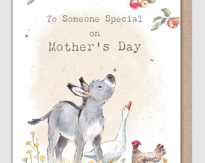 To someone special - Mothers day Card - Quality Card - Charming illustration - 'Buttercup Farm' - Donkey, Goose and Hen- Made in UK - BFMD01
