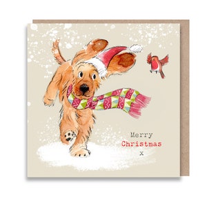 Hunde Weihnachtskarte - Hochwertige Weihnachtskarte - Liebevolle Illustration - 'Absolutely Barking' Serie - Cocker Spaniel - Made in UK - ABK025