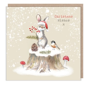 Carte de Noël de qualité - Illustration charmante de lapin - Gamme « Bucklebury Wood » - Fabriquée au Royaume-Uni - BWX01