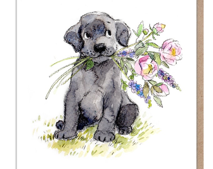 Blank Card - Quality Greeting Card - Charming Dog illustration - 'Absolutely barking' range - Black Labrador - Made in UK - ABE023