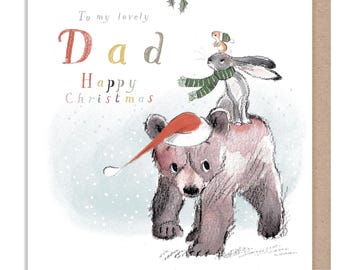 Dad Christmas Card: Bear, Hare, and Mouse Illustration BHMX025