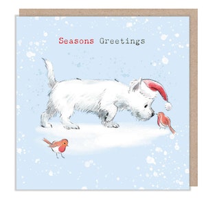 Seasons Greetings - Hochwertige Weihnachtskarte - 150 x 150 mm - Charmante Westie-Illustration - 'Absolutely Barking' Reihe - Made in UK - ABK114