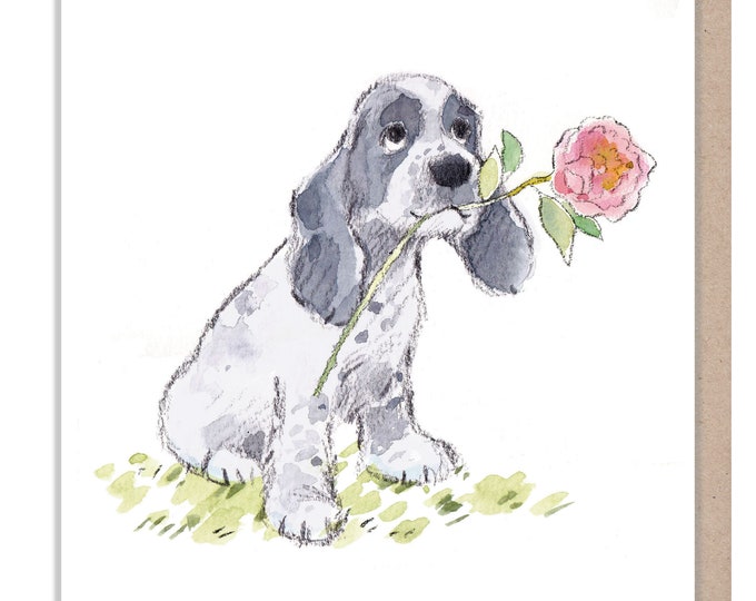 Blank Card - Quality Greeting Card - Charming Dog illustration - 'Absolutely barking' range -  Cocker Spaniel - Made in UK -  ABE065