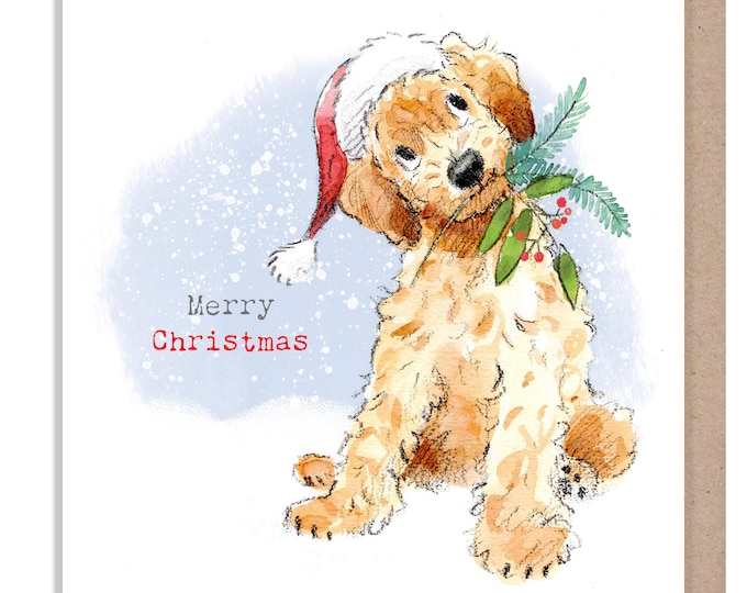 Merry Christmas- Quality Christmas Card - 150 x 150mm -  Charming Dog illustration - 'Absolutely barking' range - Made in UK -  ABX123