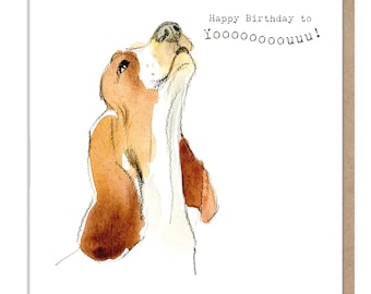 Carte d'anniversaire de chien - Carte de voeux de qualité - Illustration charmante - Chien mignon - Gamme « Absolument aboyant » - Basset Hound - Fabriqué au Royaume-Uni - ABE047