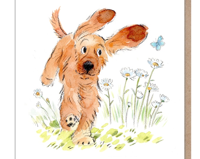 Blank Card - Quality Greeting Card - Charming Dog illustration - 'Absolutely barking' range - Cocker Spaniel - Made in UK - ABE031