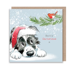 Cartão de Natal para cachorro - Cartão de Natal de qualidade - Ilustração encantadora - Faixa 'Absolutamente latindo' - Border Collie - Fabricado no Reino Unido - ABX023