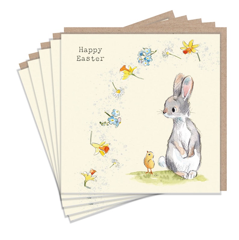 Easter pack 5 small quality cards with brown recycled envelopes 125 x 125mm image 1