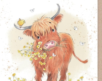 Easter Card - Highland Cow Illustration 'Buttercup Farm' range BFEASTER04
