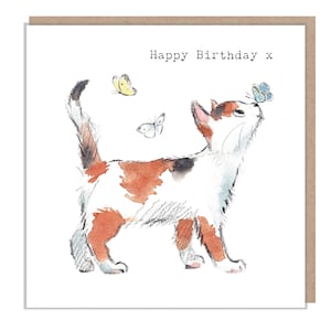 Carte d'anniversaire de chat - Carte de voeux de qualité - Charmante illustration - Gamme « Pawsitively Purrect » - Chat avec des papillons - Fabriqué au Royaume-Uni - EPP01