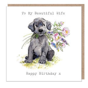 Carte d'anniversaire d'épouse - Carte de voeux de qualité - Charmante illustration - Gamme « Absolument aboyant » - Labrador noir - Fabriqué au Royaume-Uni - ABE043