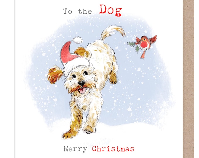 to the Dog Christmas Card - Charming illustration - 'Absolutely barking' range-Cockerpoo/Labradoodle- Made in UK -  ABX129