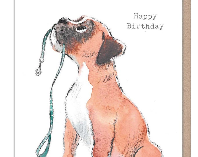 Dog Birthday Card - Quality Greeting Card - Charming illustration - 'Absolutely barking' range - Boxer - Made in UK -  ABE092