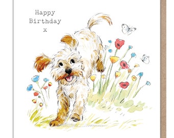 Dog Birthday Card - Quality Greeting Card - Charming illustration - 'Absolutely barking' range - Cockapoo/Labradoodle - Made in UK -  ABE07