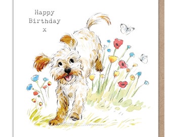 Carte d'anniversaire de chien - Carte de voeux de qualité - Charmante illustration - Gamme « Absolument aboyant » - Cockapoo/Labradoodle - Fabriqué au Royaume-Uni - ABE07