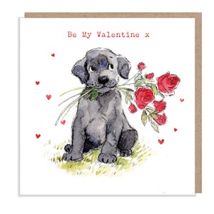 Hochwertige Grußkarte - Valentinstagskarte - Charmante Illustration - Bereich 'Absolutely Barking' - schwarzer Labrador - Made in UK - ABVAL03