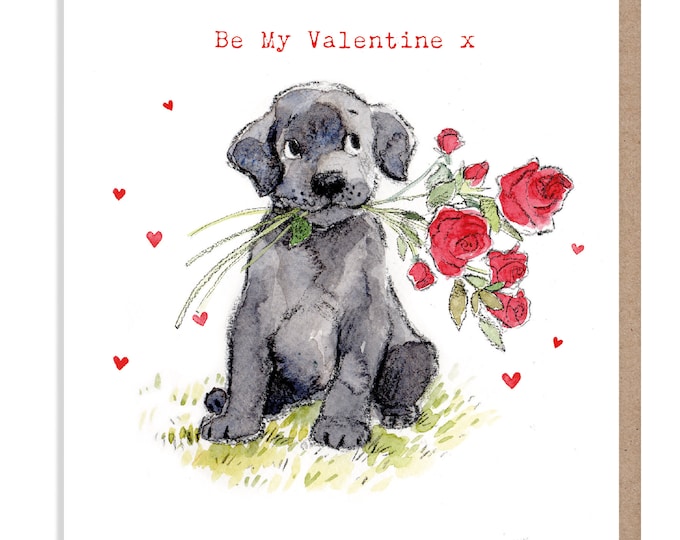 Valentine's Day Card - Quality Greeting Card - Charming illustration - 'Absolutely barking' range - Black Labrador - Made in UK -  ABVAL03