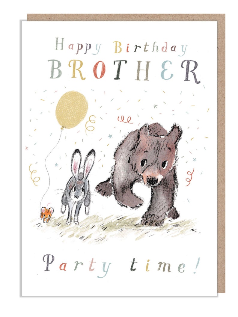 Brother birthday card 'The Bear, the hare, and the mouse' range. Cute illustration BHME015 image 1