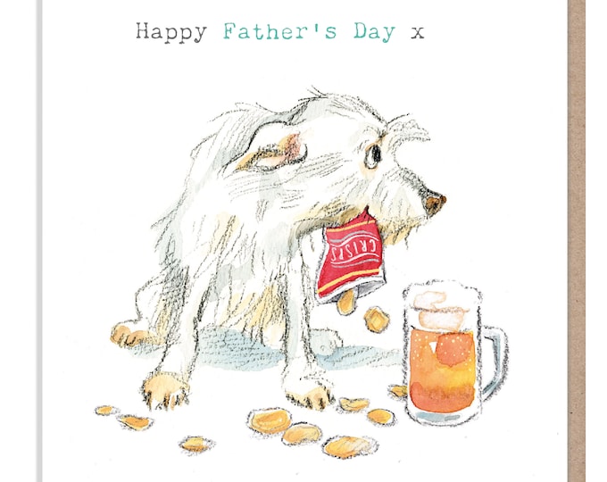 Fathers Day - Love you Dad -Quality Greeting Card - Charming illustration - 'Absolutely barking' range - Made in UK - ABFD01