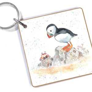 Quality Keyring - Puffin design - double sided - MDF-  Made in the UK  - KR011