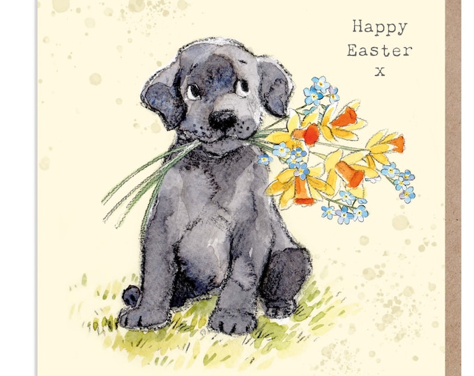 Easter Card - Quality Greeting Card - Charming illustration - 'Absolutely barking' range - Black Labrador design - Made in UK - ABEASTER02