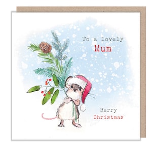 À une belle maman - Carte de Noël de qualité - 150 x 150 mm - Illustration charmante de souris - Gamme « Bucklebury Wood » - Fabriqué au Royaume-Uni - BWX021