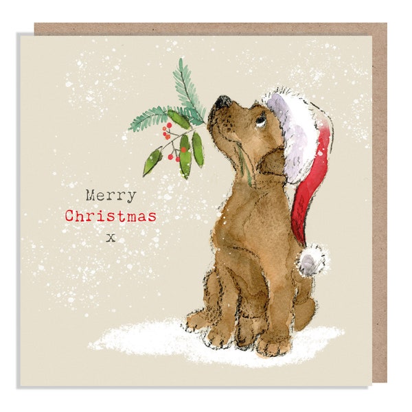 Dog Christmas Card - Quality Christmas Card - Charming illustration - 'Absolutely barking' range - Chocolate Labrador - Made in UK -  ABX01