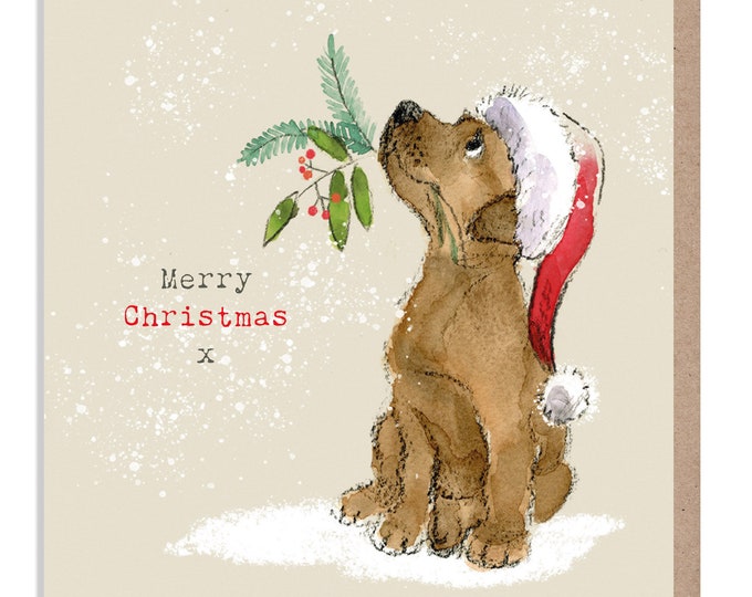 Dog Christmas Card - Quality Christmas Card - Charming illustration - 'Absolutely barking' range - Chocolate Labrador - Made in UK -  ABX01