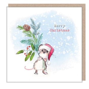 Joyeux Noël - Carte de Noël de qualité - 150 x 150 mm - Charmante illustration de souris - Gamme « Bucklebury Wood » - Fabriqué au Royaume-Uni - BWX013