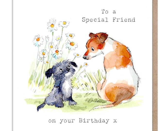 Special Friend Birthday - Quality Greeting Card - Charming illustration - 'Absolutely barking' range - Terriers - Made in UK - ABE09