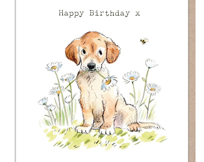 Dog Birthday Card - Quality Greeting Card - Charming illustration - 'Absolutely barking' range - Golden Retriever/ Lab- Made in UK -  ABE051