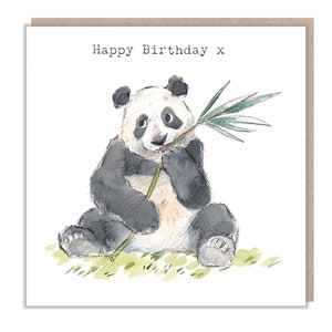 Panda Geburtstagskarte - Charmante Illustration - Panda isst Bambus - 'Wonderful Wild' Serie - Made in UK - WWE05