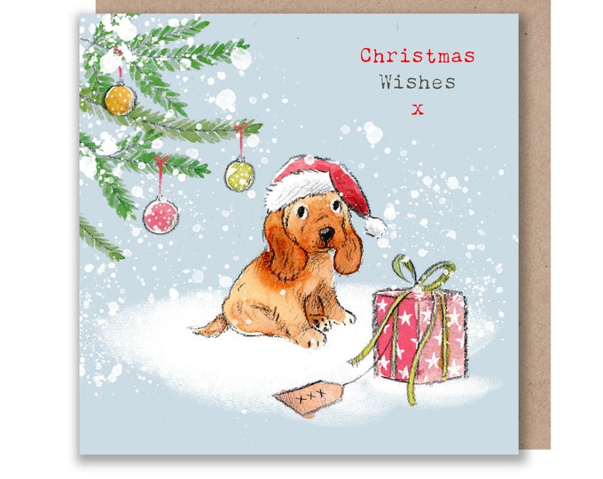 Dog Christmas Card - Quality Christmas Card - Charming illustration - 'Absolutely barking' range - Cocker Spaniel- Made in UK -  ABX027